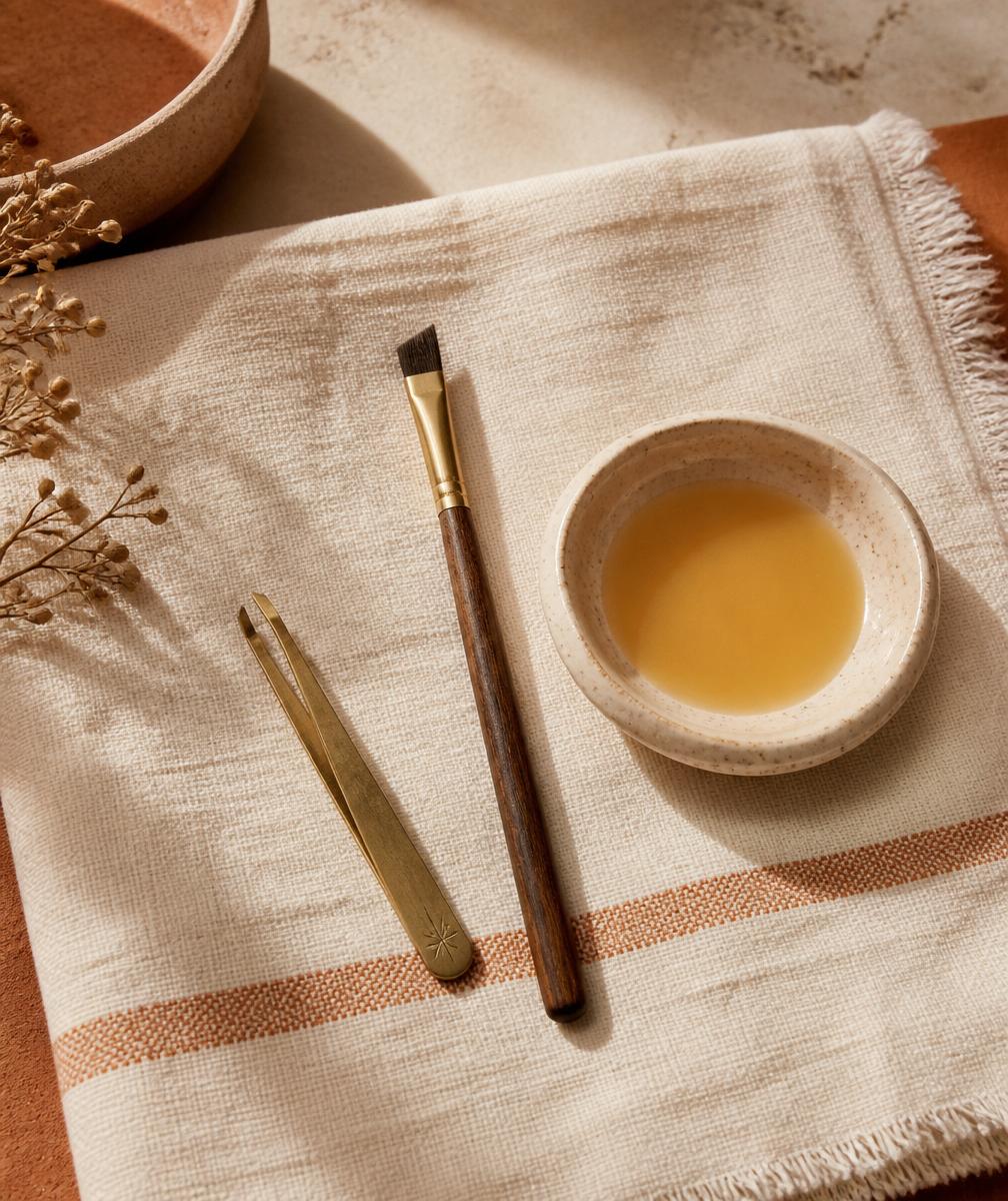 Brow tools on natural linen